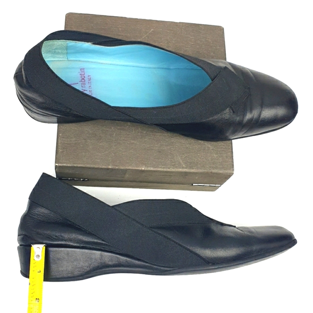 Thierry Rabotin Black soft leather size 42 elastic trim comfort office w…